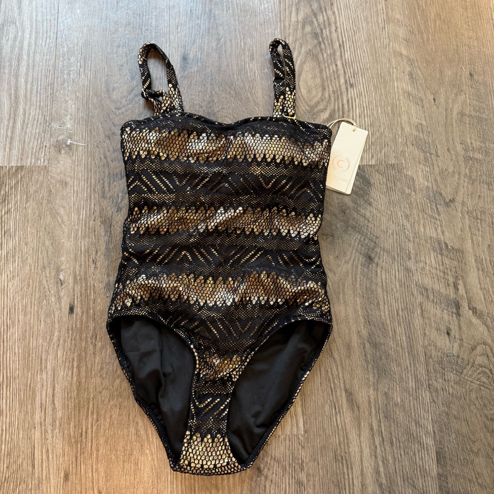 Cosita Linda Black & Gold Reversible Lace-Up One-Piece Swimsuit (S) NWT